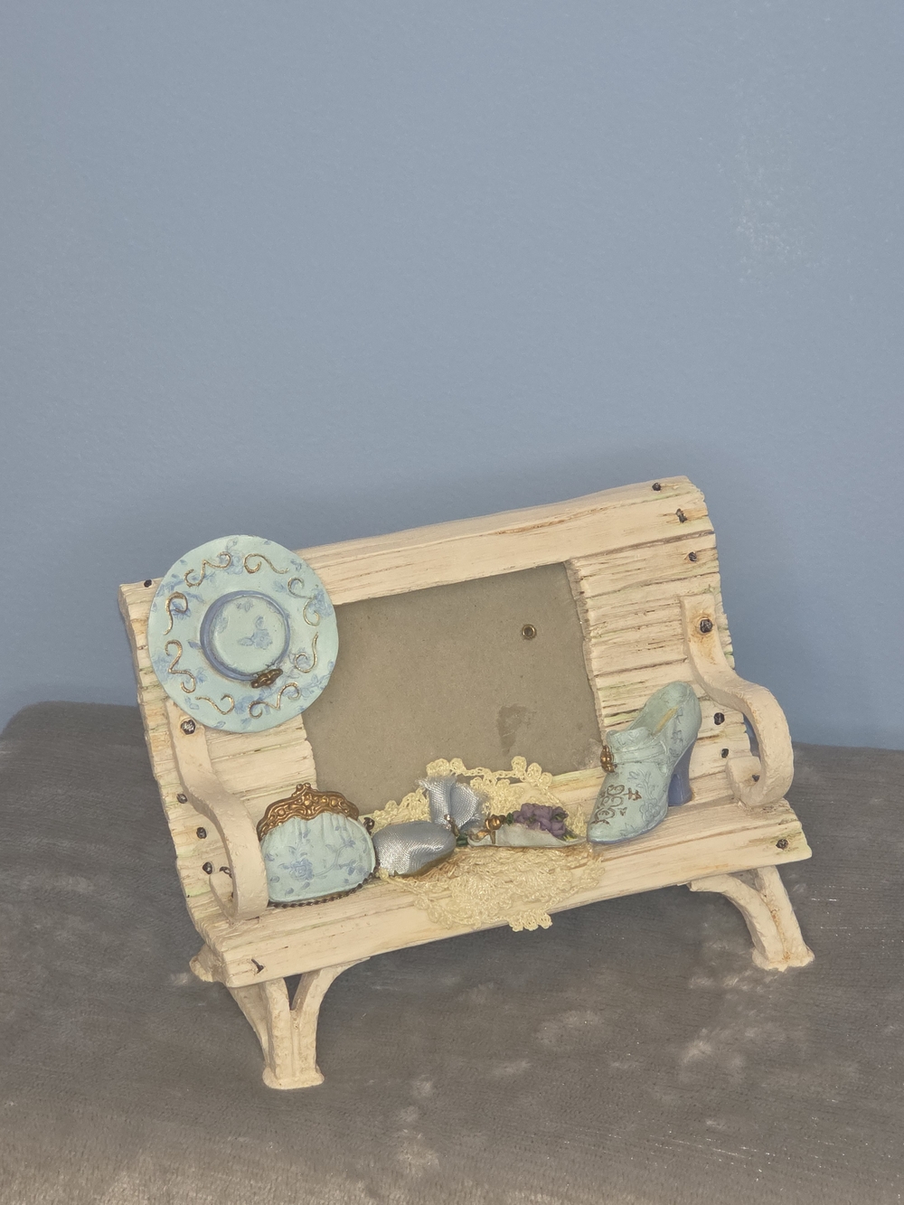 Vintage 1990s Dezine Miniature Bench Picture Frame - Hand-Painted 'Victorian'